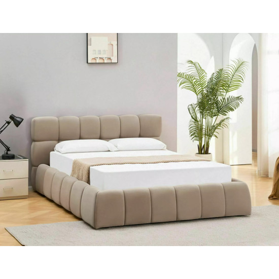 Кровать двухспальная мягкая Parma Velvet 140×200 Темно-бежевая велюр Bluvel 5