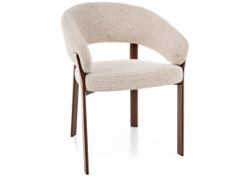 Стул кухонный обеденный мягкий Nagoja D Светло-бежевая ткань / Орех каркас