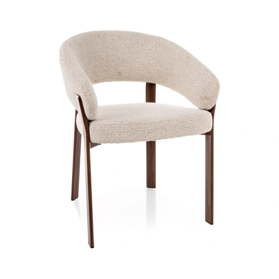 Стул кухонный обеденный мягкий Nagoja D Светло-бежевая ткань / Орех каркас 1