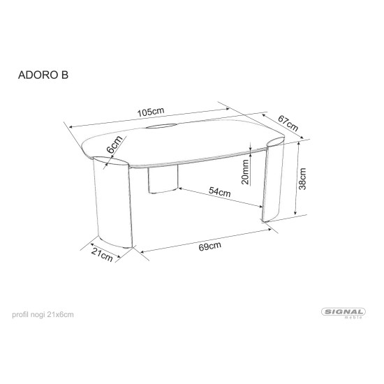 Стол журнальный кофейный Adoro B 105×65 см Белый / Медь 4