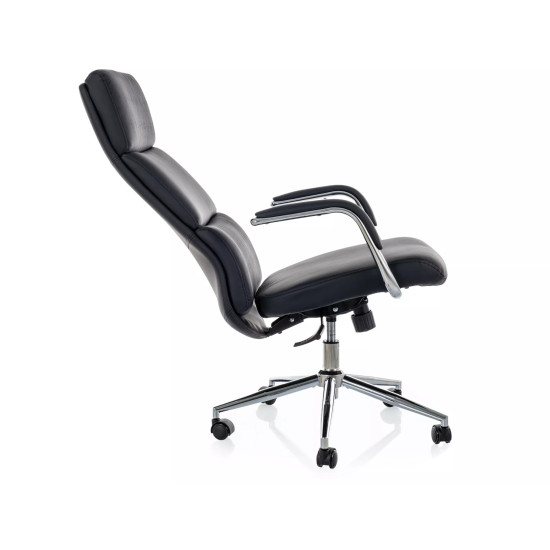 Кресло офисное компьютерное поворотное Q-03 Черная экокожа / Хром каркас 3