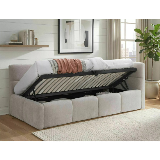 Кровать односпальная мягкая Emma Raven 90×200 Бежевая ткань 2