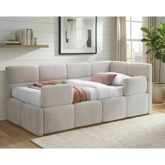 Кровать односпальная мягкая Emma Raven 90×200 Бежевая ткань 1