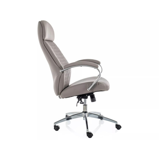 Кресло офисное компьютерное поворотное Q-09 Серая экокожа / Хром каркас 4