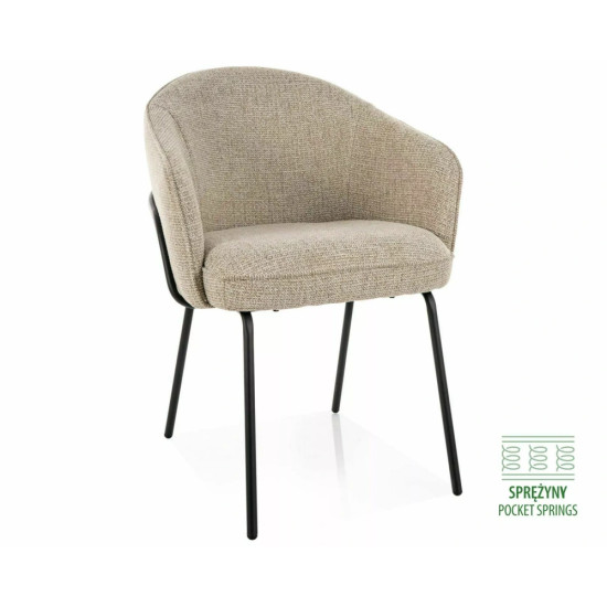 Стул кухонный обеденный мягкий Nao Noelle Бежевая ткань / Черный каркас 1