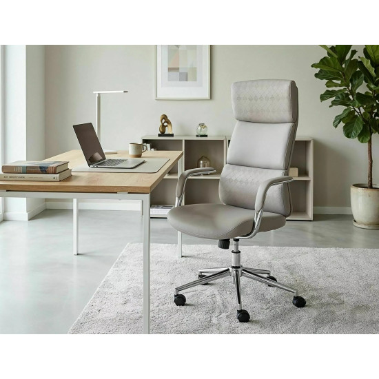 Кресло офисное компьютерное поворотное Q-03 Серая экокожа / Хром каркас 3