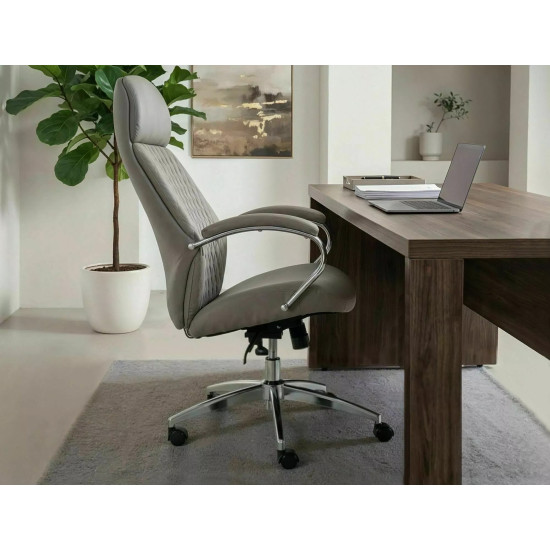 Кресло офисное компьютерное поворотное Q-09 Серая экокожа / Хром каркас 7