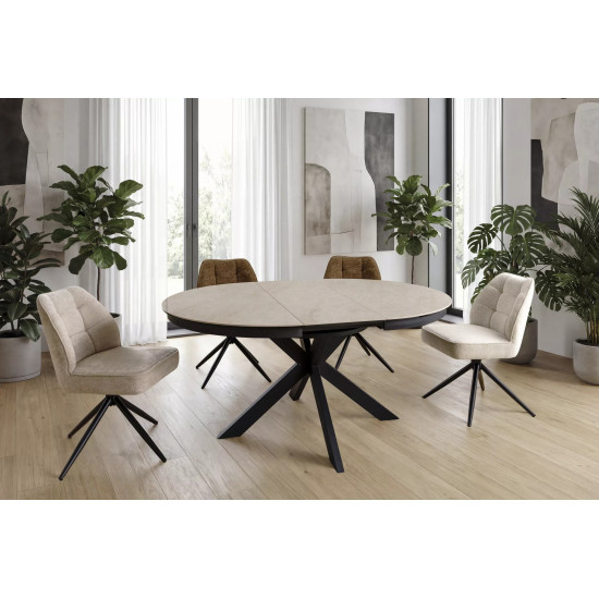 Стол обеденный кухонный раскладной Porto Ceramic (120–160)×120 см Керамика Беж / Черный каркас 6