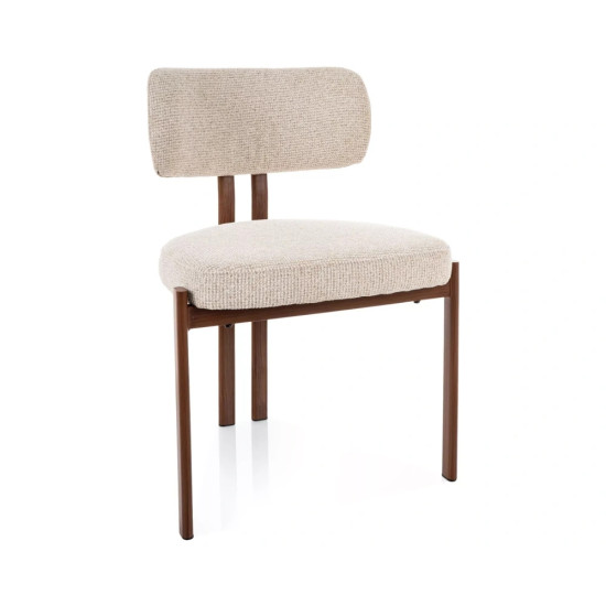 Стул кухонный обеденный мягкий Misaki D Светло-бежевая ткань / Орех каркас 1