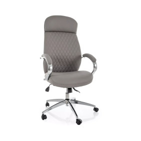 Кресло офисное компьютерное поворотное Q-09 Серая экокожа / Хром каркас
