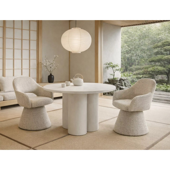 Обеденный стол кухонный Rosalia ø120 см МДФ + микроцемент Экрю / Экрю каркас 2