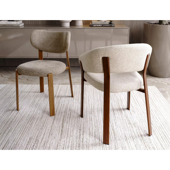 Стул кухонный обеденный мягкий Rin D Бежевая ткань / Дуб каркас 4