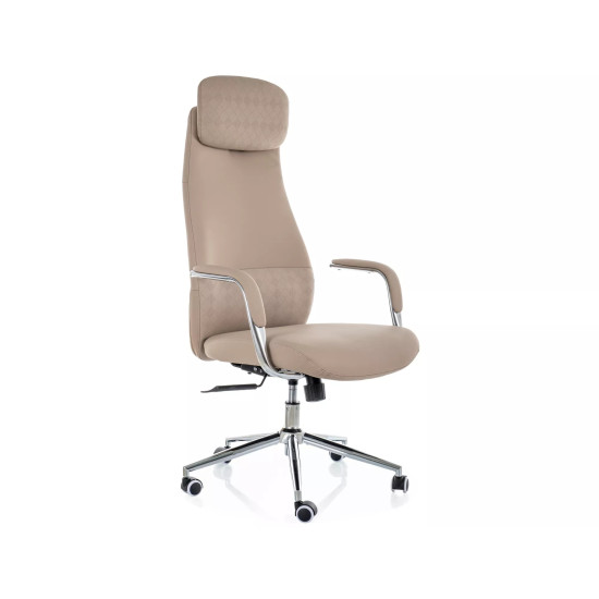 Кресло офисное компьютерное поворотное Q-05 Бежевая экокожа / Хром каркас 5