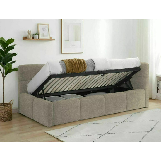 Кровать односпальная мягкая Emma Raven 90×200 Темно-бежевая ткань 5