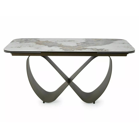 Стол обеденный раскладной кухонный Infinity Ceramic (160–240)×95 см Керамика Белый / Медный каркас 3