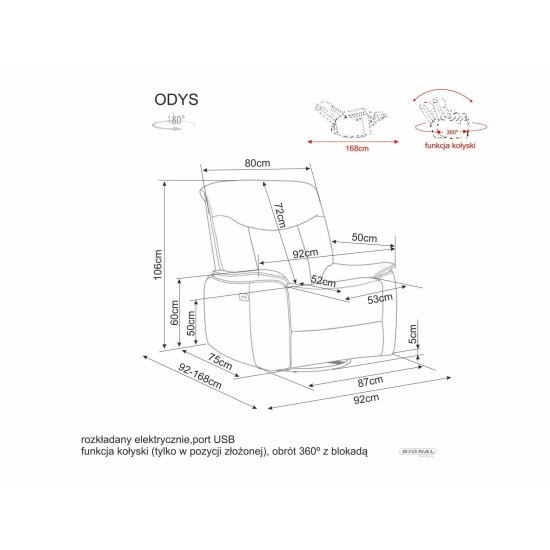Кресло реклайнер электрическое Odys Raven Темно-бежевая ткань / Черный каркас 10
