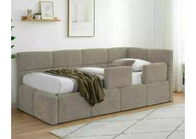 Кровать односпальная мягкая Emma Raven 90×200 Темно-бежевая ткань