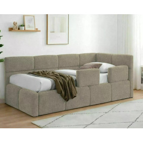 Кровать односпальная мягкая Emma Raven 90×200 Темно-бежевая ткань