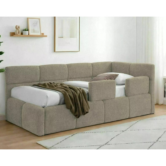 Кровать односпальная мягкая Emma Raven 90×200 Темно-бежевая ткань 1