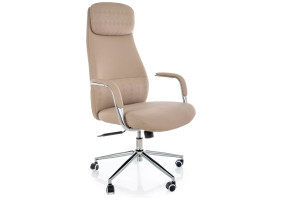 Кресло офисное компьютерное поворотное Q-05 Бежевая экокожа / Хром каркас