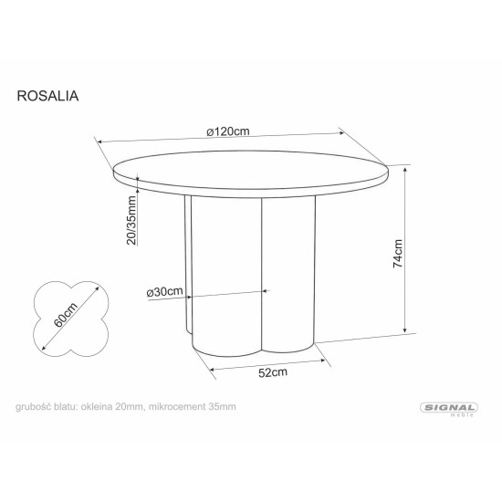 Обеденный стол кухонный Rosalia ø120 см МДФ + микроцемент Экрю / Экрю каркас 5