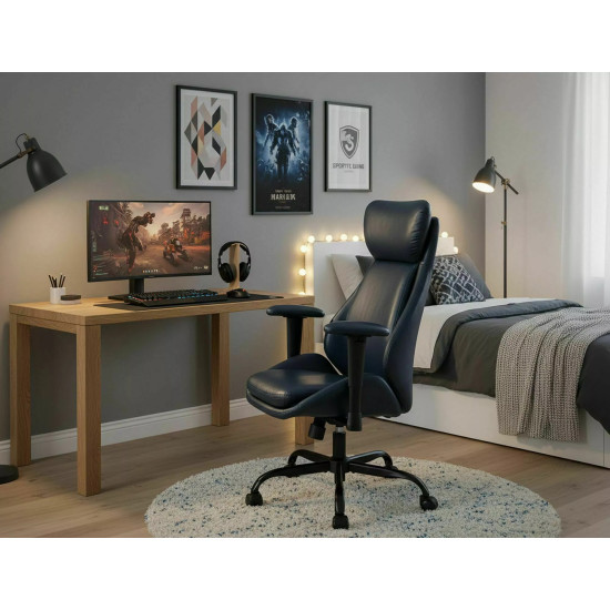 Кресло офисное компьютерное поворотное Q-092 Черная экокожа / Черный каркас 3