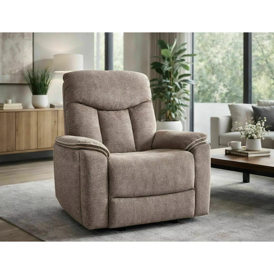 Кресло реклайнер электрическое Odys Raven Темно-бежевая ткань / Черный каркас 11