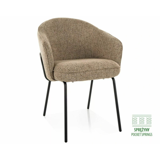 Стул кухонный обеденный мягкий Nao Noelle Темно-бежевая ткань / Черный каркас 1