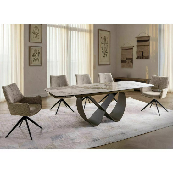 Стол обеденный раскладной кухонный Infinity Ceramic (160–240)×95 см Керамика Белый / Медный каркас 5