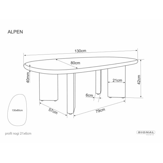 Стол журнальный кофейный Alpen 130×80 см. Экрю / Дуб 10