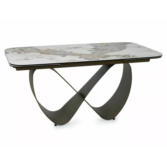 Стол обеденный раскладной кухонный Infinity Ceramic (160–240)×95 см Керамика Белый / Медный каркас 4