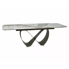 Стол обеденный раскладной кухонный Infinity Ceramic (160–240)×95 см Керамика Белый / Медный каркас