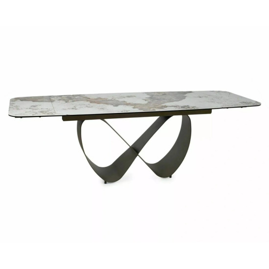 Стол обеденный раскладной кухонный Infinity Ceramic (160–240)×95 см Керамика Белый / Медный каркас 1