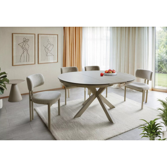 Стол обеденный кухонный раскладной Porto Ceramic (120–160)×120 см Керамика Беж / Кашемир каркас 6