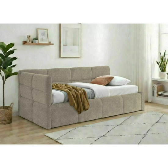 Кровать односпальная мягкая Emma Raven 90×200 Темно-бежевая ткань 3