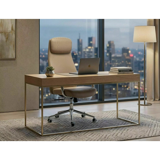 Кресло офисное компьютерное поворотное Q-05 Бежевая экокожа / Хром каркас 7