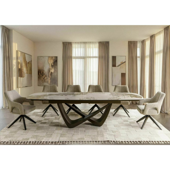 Стол обеденный раскладной кухонный Maranello Ceramic (200–290)×98 см Керамика Белый / Медный каркас 5