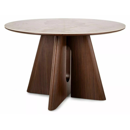 Стол обеденный кухонный Alzano Ceramic ø120 см МДФ + керамика Белый / Орех каркас 3