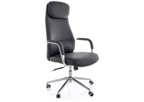 Кресло офисное компьютерное поворотное Q-05 Черная экокожа / Хром каркас