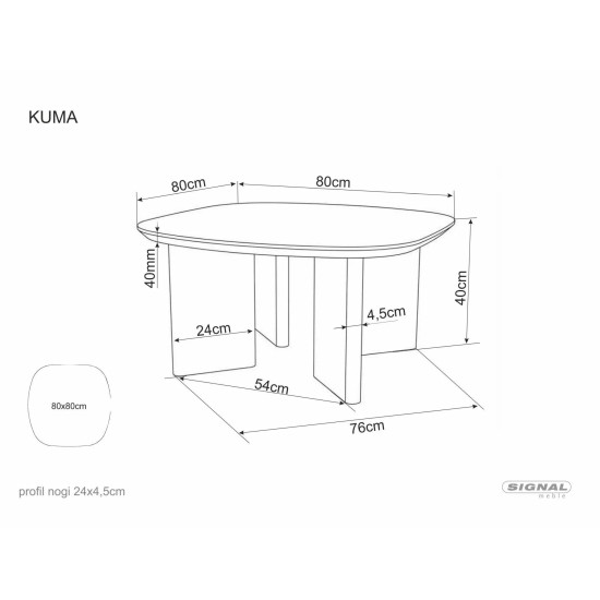 Стіл журнальний кавовий Kuma 80×80 см Дуб 3