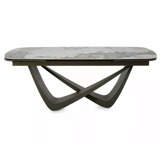 Стол обеденный раскладной кухонный Maranello Ceramic (200–290)×98 см Керамика Белый / Медный каркас 2