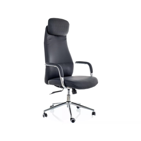 Кресло офисное компьютерное поворотное Q-05 Черная экокожа / Хром каркас 3
