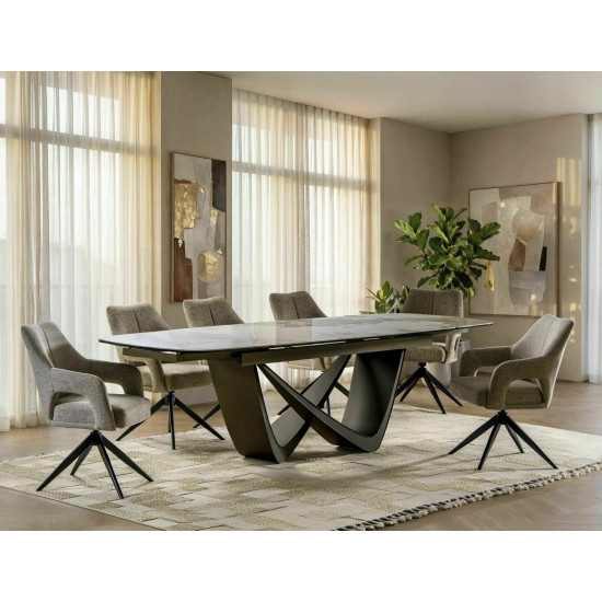 Стол обеденный раскладной кухонный Maranello Ceramic (200–290)×98 см Керамика Белый / Медный каркас 6