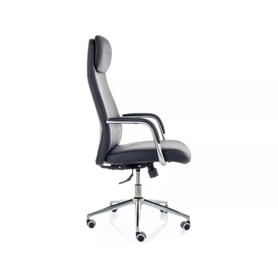Кресло офисное компьютерное поворотное Q-05 Черная экокожа / Хром каркас 6