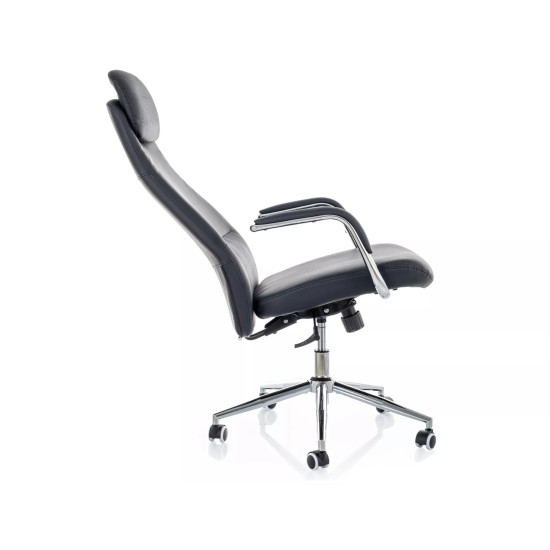 Кресло офисное компьютерное поворотное Q-05 Черная экокожа / Хром каркас 4