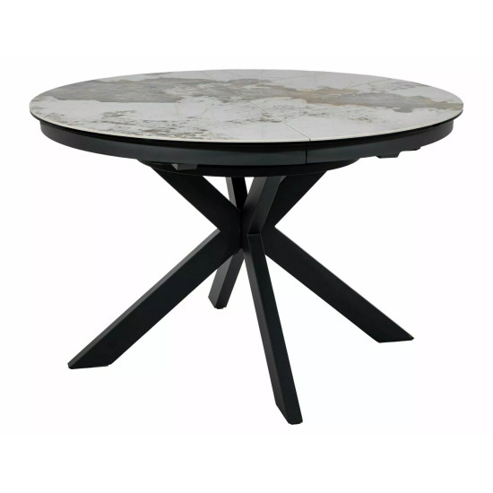 Стол обеденный кухонный складной Porto Ceramic (120–160)×120 см Керамика Белый / Черный каркас 3