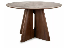 Стол обеденный кухонный Alzano Ceramic ø120 см МДФ + керамика Белый / Орех каркас