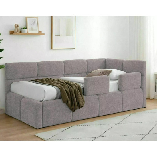 Кровать односпальная мягкая Emma Raven 90×200 Пудро-розовая ткань 1