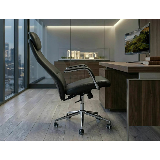 Кресло офисное компьютерное поворотное Q-05 Черная экокожа / Хром каркас 8