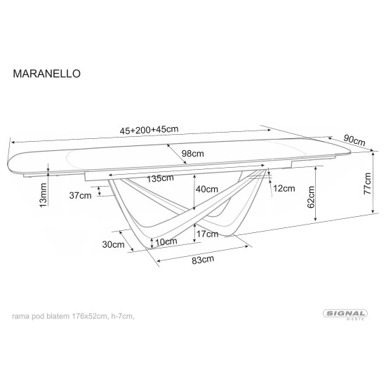 Стол обеденный раскладной кухонный Maranello Ceramic (200–290)×98 см Керамика Белый / Медный каркас 7